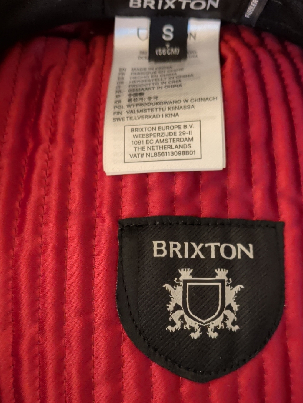 Brixton Quilted Liner in Red with Black Crest Patch - Picture 3 of 5
